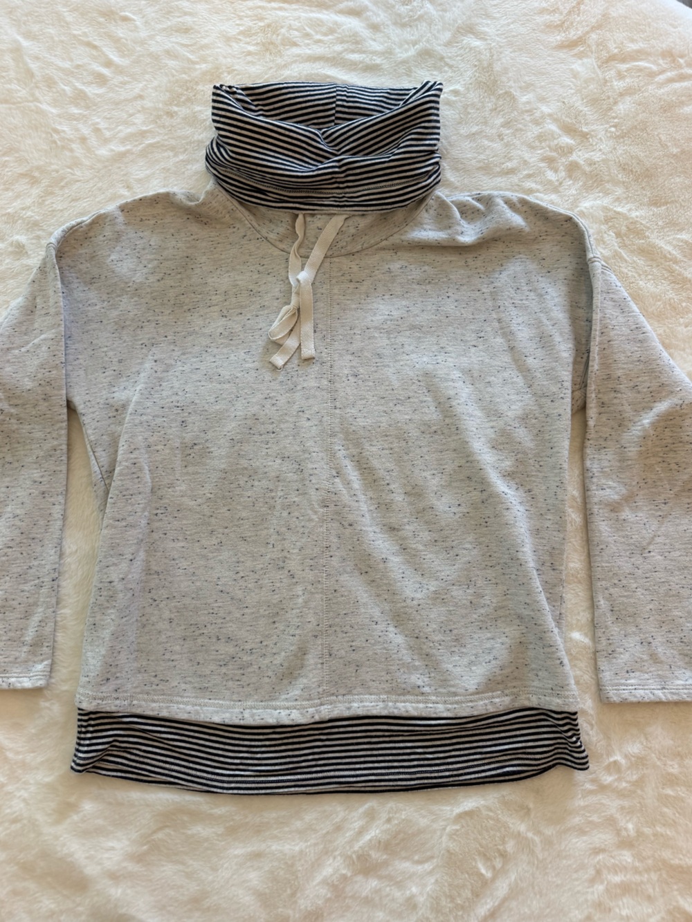 Sunday Cream Speckled Cowl Neck Sweater with Black-White Stripes